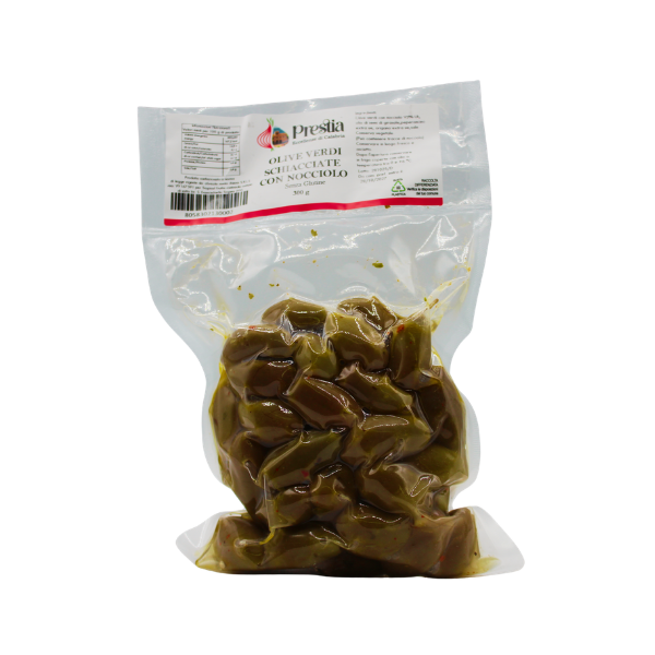 OLIVE VERDI SCHIACCIATE CON NOCCIOLO